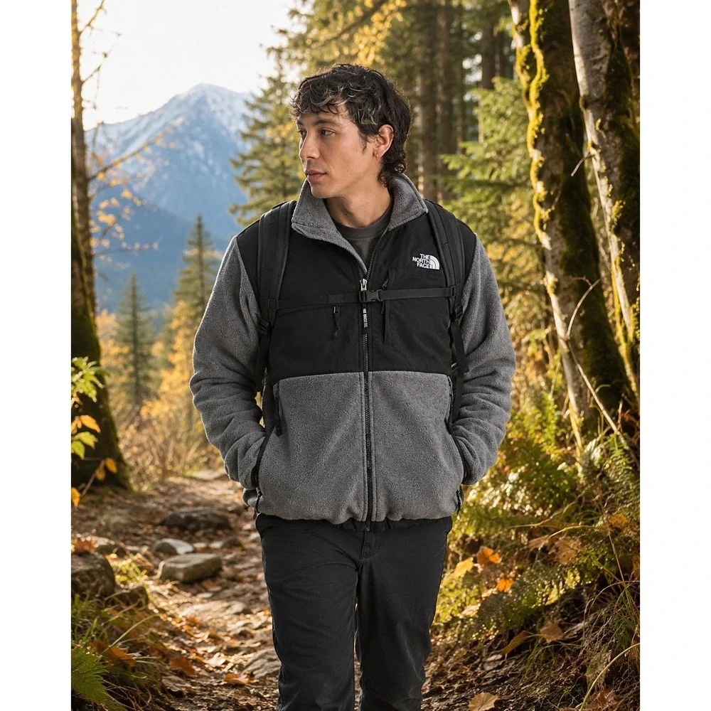 The North Face Men Retro Denali Jacket Grey Black Full Zip Fleece NF0A3XAU Large